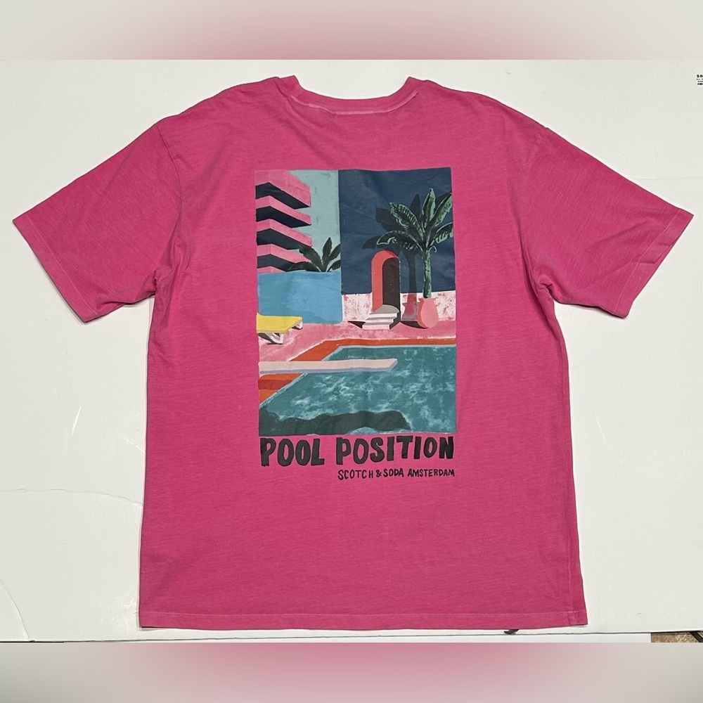 Scotch & Soda Men's Size L Pink Graphic Short Sleeve T-Shirt (FLAW)